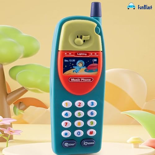 Image of FunBlast Cartoon Musical Mobile Phone for Kids, Mobile with Light & Sound Toys for Babies | Educational Toys for Kids 3+ Years /Boys /Girls-1 Unit (LightBlue-B)