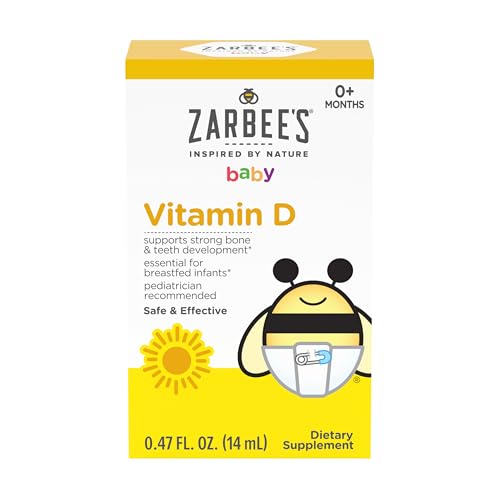 Image of Zarbee's Vitamin D Drops for Infants, 400IU (10mcg) Baby & Toddler Liquid Supplement, Newborn & Up, Dropper Syringe Included, 0.47 Fl Oz