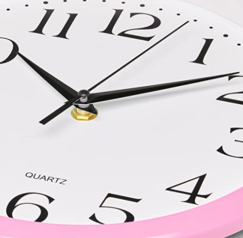 Image of Bernhard Products Light Pink Wall Clock Silent Non Ticking - 10 Inch Quality Quartz Battery Operated Round Easy to Read Home /Kitchen /Office /Classroom /School Clock