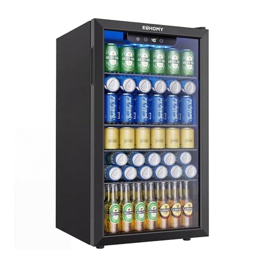 EUHOMY 130 Can Mini Fridge, Beverage Refrigerator with Glass Door, Black
