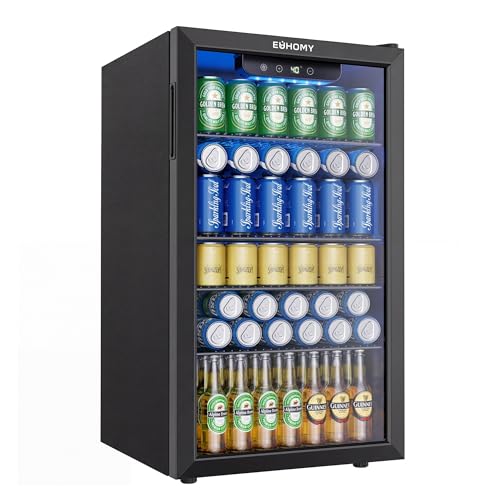 EUHOMY Mini Fridge 130 Can Beverage Refrigerator Cooler Glass Door for Soda Wine Beer, Beverage...