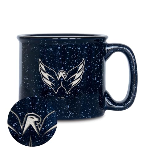 Rico Industries NHL Hockey Washington Capitals Navy Speckle 12oz Laser Engraved Campfire Mug