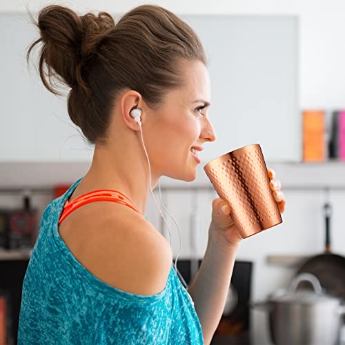 Nuogo 12 Pieces Aluminum Cold Drink Cup Anodized Hammered Iced Coffee 14 Oz Mirror Finish Tumbler Stackable Metal Cups Water Glasses For Drinking Kids Adults Travel Everyday Use #TOP4