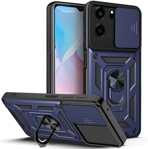 Image of SPAZY CASE OnePlus Nord CE 6 5G Back Cover | Heavy Duty Hybrid Case with 360 Degree Rotating Finger Ring Holder + Slider Shutter Camera Protection Case for OnePlus Nord CE 6 5G - Blue