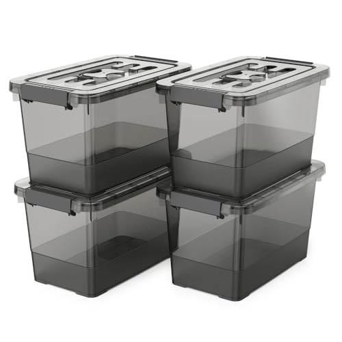 Image of 4 Pack 7 Quart Clear Black Storage Bins with Latching Lids, Stackable Plastic Storage Containers for Closet, Pantry & Garage Organization
