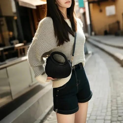 Women's Small Black Trendy Unique Vegan Leather Crossbody Purse Bag with Handle & Shoulder Strap2