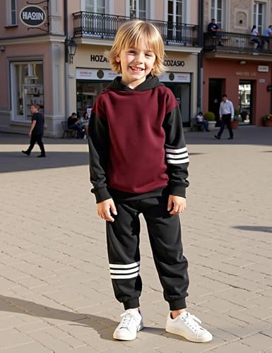 Image of Toddler Boy Clothes Long Sleeve Colorblock Hoodie Sweatsuits Tops and Pants 2Pcs Winter Outfits Boys Fall Clothes