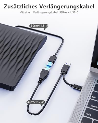 DANGZW Externes DVD CD Laufwerk, USB 3.0 Typ-C Slim Tragbares CD DVD +/- RW ROM Laufwerk Extern USB, DVD Brenner, Player, und Writer für Laptop PC, Windows 11/10/8/7/XP/Vista, Linux und MacOS