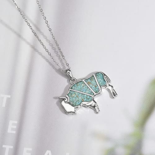 Lauren-Spencer Gemstone Animal Necklace Turquoise Tiger's Eye Tumbled Chips Animal Pendant Necklace Bear Moose Goat Deer Elk Necklace Wildlife Nature Jewelry Gift for Women Men4
