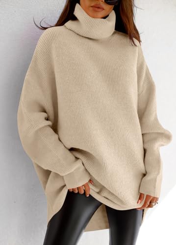 Image of Womens Turtleneck Oversized Sweater Batwing Chunky Pullover Sweater Casual Fall Loose Knit Jumper Top