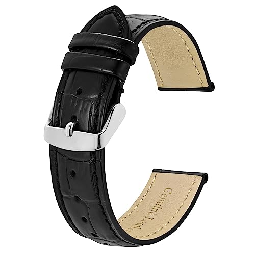 BISONSTRAP Uhrenarmband 20mm, Armband aus Alligator Geprägtem Leder, Schwarz mit Silberne Schnalle