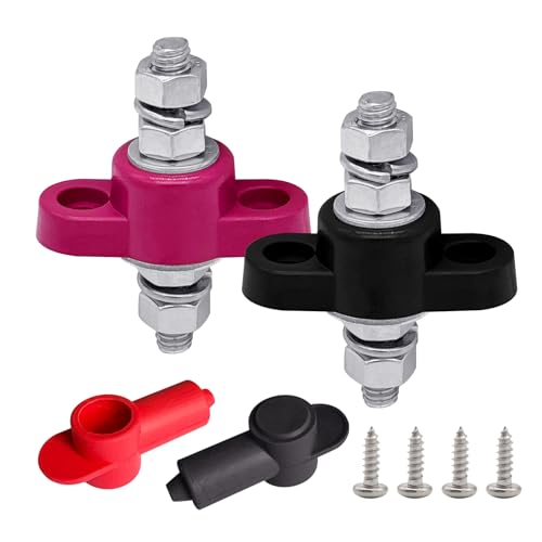 Ampper - 5/16" Stud Remote Battery Terminals 12V 200A, Ampper M8 Single Stud Battery Junction Post Thru Panel Remote Terminal Jumper Post Feed Through W/Cover (1 Pair)