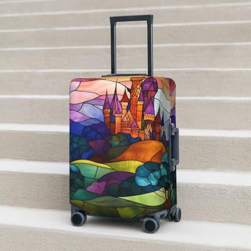 Stained Glass Medieval Castle Elastic Travel Luggage Covers Dustproof Scratch-Resistant Suitcase Protector Fit 22-24 Inch4