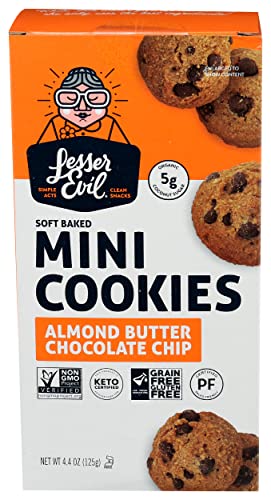 Lesserevil, Cookies Grain Free Mini Almond Butter Chocolate Chip, 4.4 Ounce