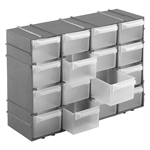 AC - Clasificador apilable de plástico - 16 cajones - Estante Organizador para Piezas pequeñas, Tornillos, Botones, Taller, Costura - 15 x 21 x 7,8 cm - Color Aleatorio
