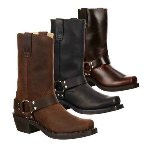 Cowboy Boots for Men Women Round Toe Comfortable Mid-Calf Knight Boots Leather Wear-Resistant Slip Resistant Traditional Country Boot Work Boots (Color : Dark Brown, Size : 9.5 Women/8 Men)2