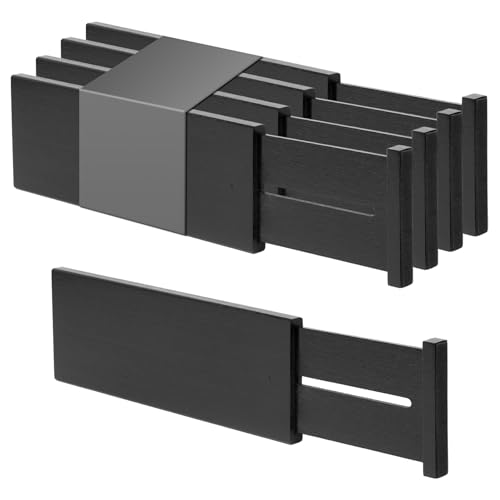 Image of Utoplike Bamboo Dresser Drawer Dividers, 4'' High Adjustable Drawer Organizers for Clothing, Spring Loaded, Works in Kitchen, Bathroom, Bedroom, Drawer, Desk, 4 PCS, Black