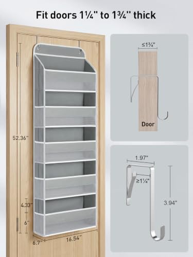 Image of Yecaye Over the Door Organizer, Stuffed Animal Storage, Bathroom Organizers and Storage for Nursery Newborn Baby Essentials Stuff Dorm Room, Widen by 7cm, Deepen by 3cm, Grey 5 Tier Extra-Large