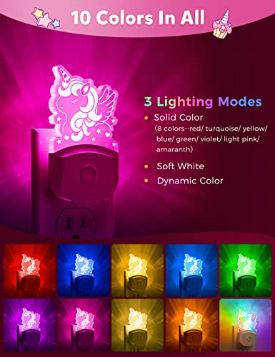 Image of Cute Night Light for Kids [2 Pack], Plug in Night Light, 8 Color Changing Baby Night Light with Dusk to Dawn Sensor, Nightlights for Children, LED Night Lights for Kids Girls Bedroom, Gifts for Girls