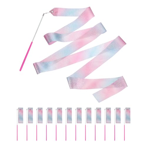 Ruban de danse rose étincelant de 2m pour gymnastique - Lot de 12 serpentins en soie brillant