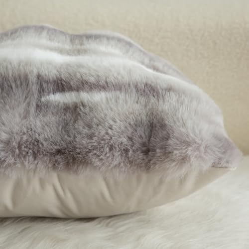 Image of MANDIOO Pack of 2 Thick Plush Wool Decorative Throw Pillow Covers Super Soft Wave Bubble Fur Velvet Cushion Covers Pillow Shams for Couch Bed Living Room 26x26 Inch White Gray