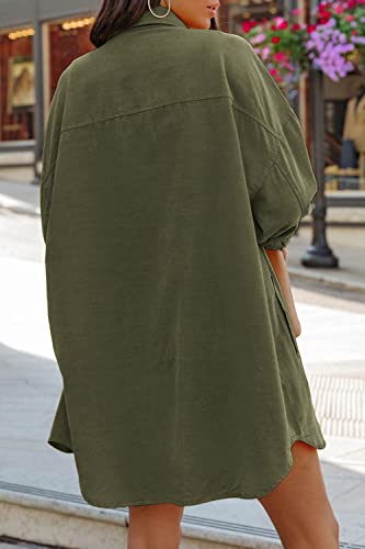Image of FSHAOES Womens Oversized Button Down Shirts Casual Loose Long Sleeve Solid Lapel Long Blouses Tops with Pockets