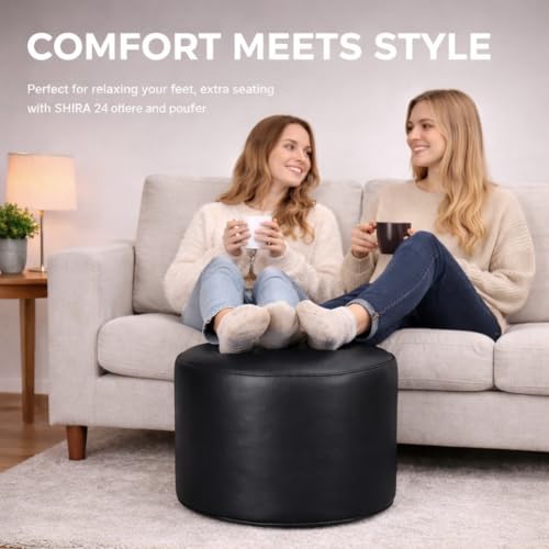 Image of Leatherette Bean Bag Foot Stool /Pouffe | Foot Rest Stool Cover (Without Beans), Durable & Comfortable (Black)