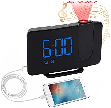 ZOOS Projection Alarm Clock Radio, Digital Alarm Clock with USB Charger/Projection on Ceiling, Loud Dual Alarm Clock, Simple Projector Alarm Clock for Heavy Sleepers Adults Elderly Bedroom Bedside