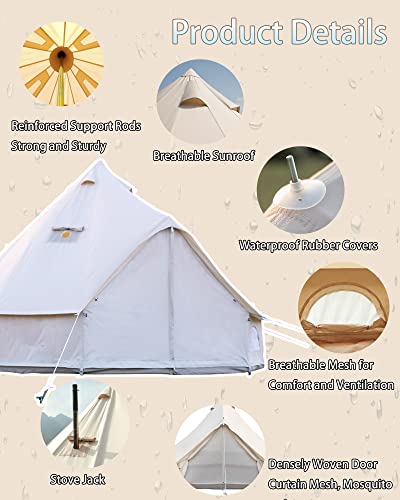 Kanggogo Canvas Tent Bell Tent Yurt With Stove Jack Zipped Removable Floor For Glamping Truck Car Camping,Luxury Cotton Tent,Breathable And Windproof,Glamping For 6/8/10Person Family Camping #TOP3