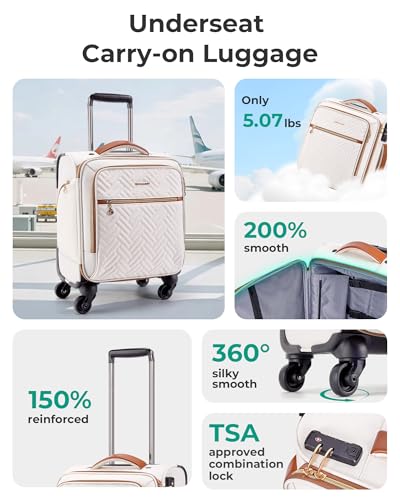 Image of BAGSMART 16 inch Underseat Carry On Luggage Softside Carry On Suitcase, Beige