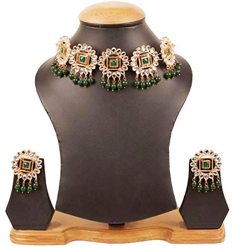 Image of Touchstone Mughal Jali Collection Gold Tone Indian Mughal Bollywood White Diamante Jewelry Choker Set for Women