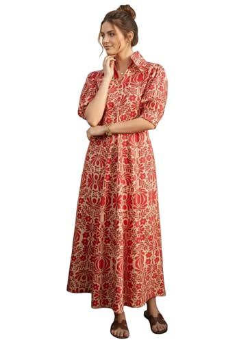 Image of Leriya Fashion Dress for Woman Rayon Printed Maxi Dress | V Neck Half Sleeve Flared Casual & Party Look Long Dress