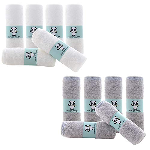 Image of Baby Washcloths - 2 Layer Ultra Soft Absorbent Washcloths for Newborns - Makeup Remove Towels for Sensitive Skin - 12 Pack - Grey and White