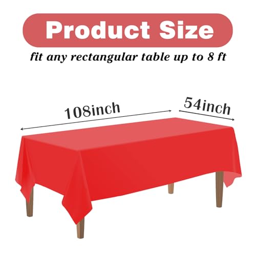 Image of Kopokita 2 Pack Red Plastic Tablecloths Disposable 54 x 108 Inch