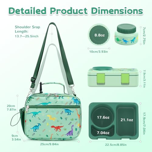 Image of Bento Box for Kids, Leakproof Kids Lunch Box with 8.5OZ Thermo Food Jar & Lunch Bag, 3-4 Compartments Toddler Insulated Lunch Box for Boys, BPA Free Lunch Containers for School Daycare