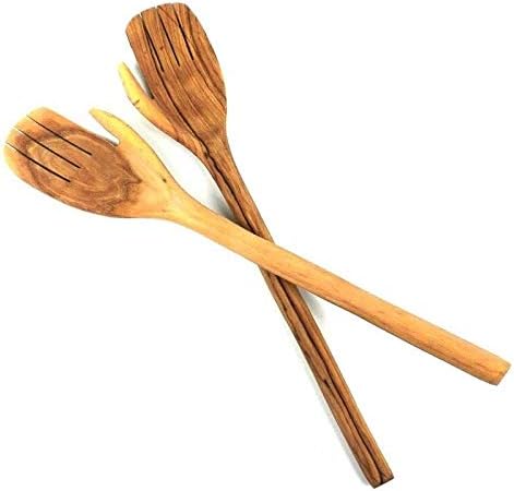 Hand Carved 17-inch Olive Wood Helping Hands Salad Servers (Kenya) 1 Piece Handmade