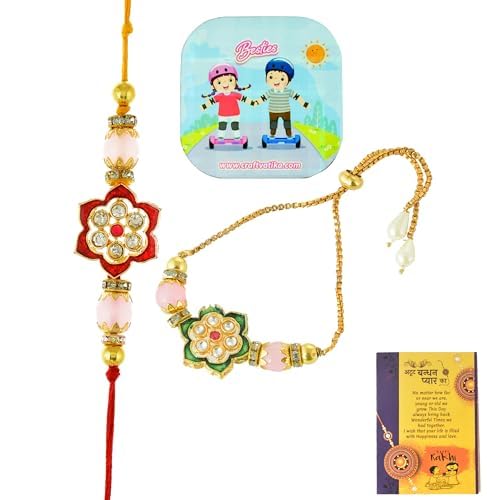 Image of CraftVatika Rakhi Set for Brother Bhabhi, Couple Pair Designer Rakhi for Borther Bhaiya Bhabhi, Men Women Sister, with Rakshabandhan Greeting Card, Fridge Magnet Gift, Tilak Set, Home Decor Gift