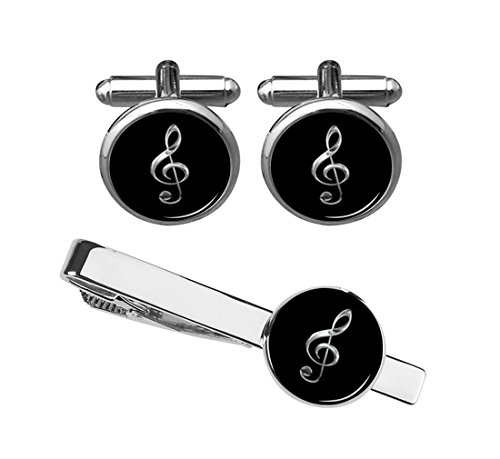 ZUNON Treble Cufflinks & Tie Clip Music Note Music Instrument Musician Arts Gift for Men Husband Fiancee