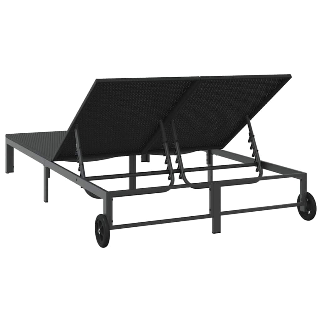 Lettino prendisole nero in polyrattan con schienale regolabile, 206 x 115 x 75 cm, lettino da giardino resistente alle intemperie, per terrazza e balcone, comodo lettino relax con telaio in