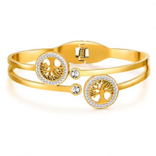 Image of Stylish Gold Plated Bangle for Women | Daily Use Stainless Steel Kada | Anti-Tarnish Waterproof Cuff | Multicolour Crystal Evil Eye | Daily Wear Bracelet For Womens | Premium Gift For Girl
