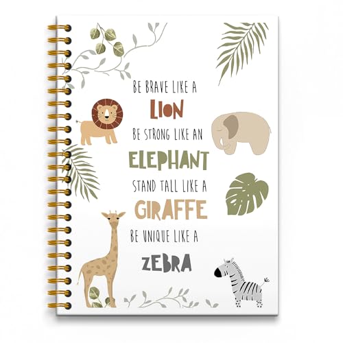 RUNMESS Safari Animal Cute Spiral Notebook 5.5×8.3 - Woodland Animals Spiral Journal Notebook Hardcover,Inspirational Spiral Journal Notebook,160 Pages