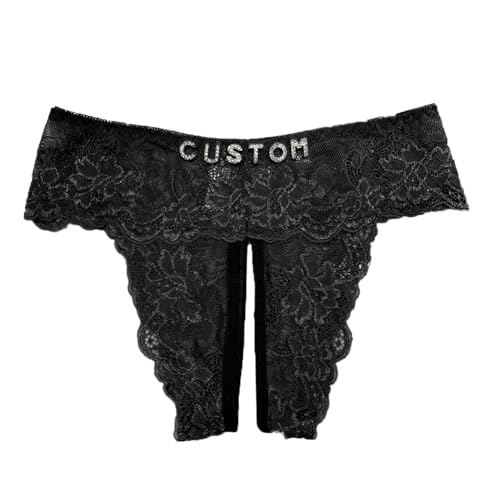 Sexy Custom Name Thong with Gold Letters, Personalized Lace Panties for Women, Rhinestone Letters Custom String Underwear