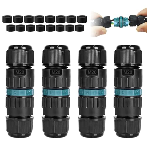 4 pezzi connettori elettrici per cavi esterni ip68,scatola di giunzione impermeabile Ø5-12 mm,manicotto di collegamento a terra,connettore stagno manicotto 3 poli,ideale per giardino, esterno,tetto