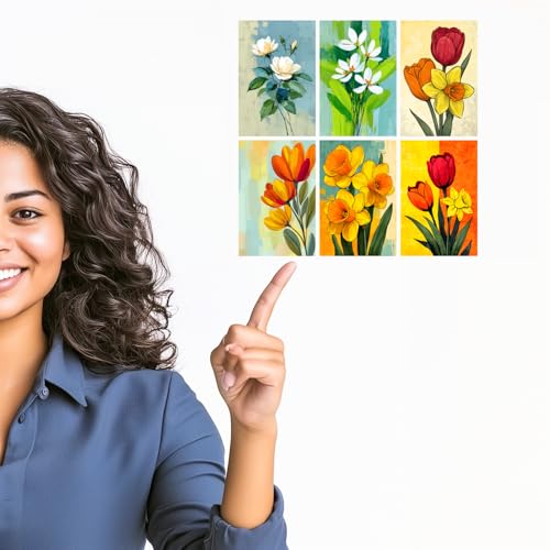 Image of SiddArtify Floral Wall Art Prints Set - Botanical Flower Poster Decor for Living Room Bedroom Office - Set of 2-4x6 Inch - Board (Pack of 6) - Sticker (Pack of 6)