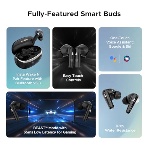 Image of Boat Airdopes 131 Elite ANC, 32dB Active Noise Cancellation, 60HRS Battery, Ambient Mode, 4Mics ENx, Fast Charge, IPX5, v5.3 Bluetooth Earbuds, TWS Ear Buds Wireless Earphones with mic (Active Black)