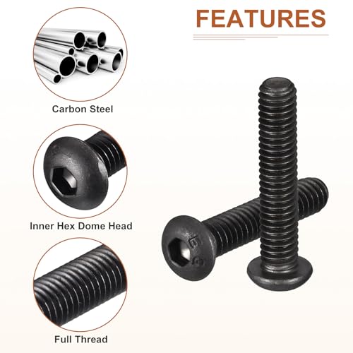 DTGN 5/16-18x2" Button Head Socket Cap Screws, 10Pack, Good for Machine, Carbon Steel Black Oxide - Image 4