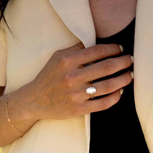 espere 14K Yellow Gold 3 Carat Moissanite Oval Engagement Ring | Solid Gold Solitaire Ring with Plain Band | 14K Gemstone Engagement Ring3
