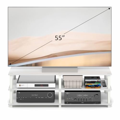 Image of Furinno Turn-S-Tube Toolless Assembly 3-Tier TV Stand, Entertainment Center for TV up to 55 Inch, Wide Printer Stand with Storage Shelf, for Living Room, Bedroom, White