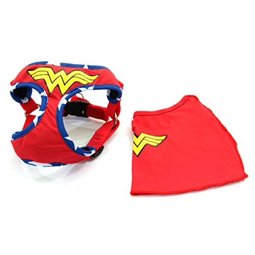 Peitoral Com Guia Para Cachorro Air Mesh Mulher Maravilha - Sula Pet - Vermelho/Azul 70207-P