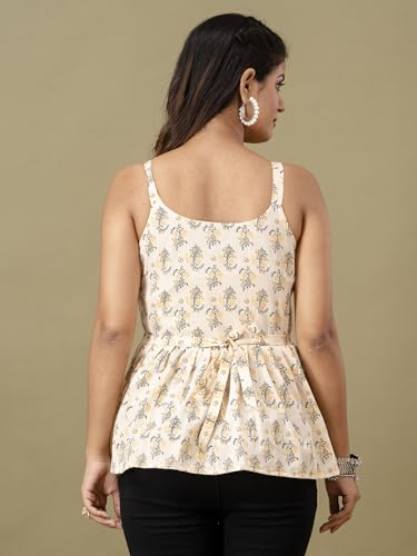 Image of feranoid Women Cotton Printed Sleeveless Strap Peplum Top